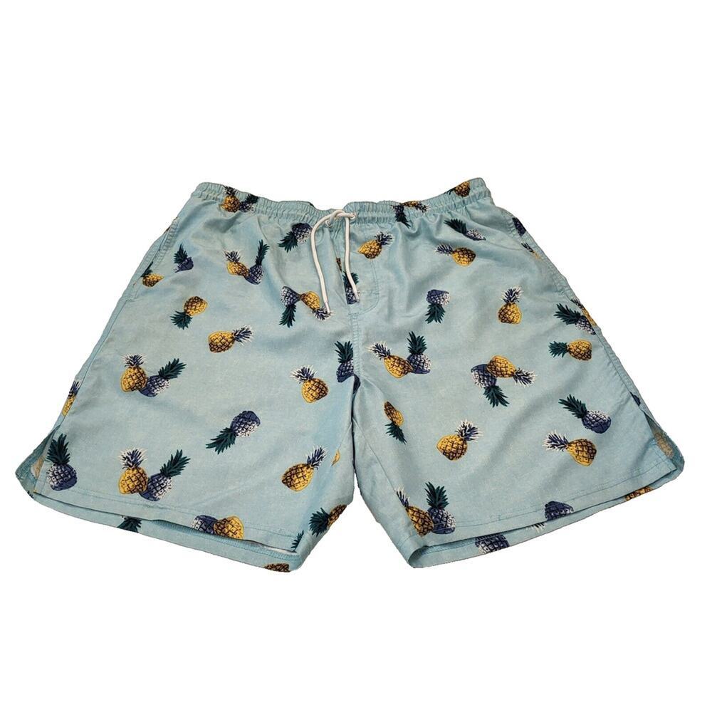 Old Navy Men's Large Swim Trunks Elastic Waist Light Blue Gold & Blue Pineapples